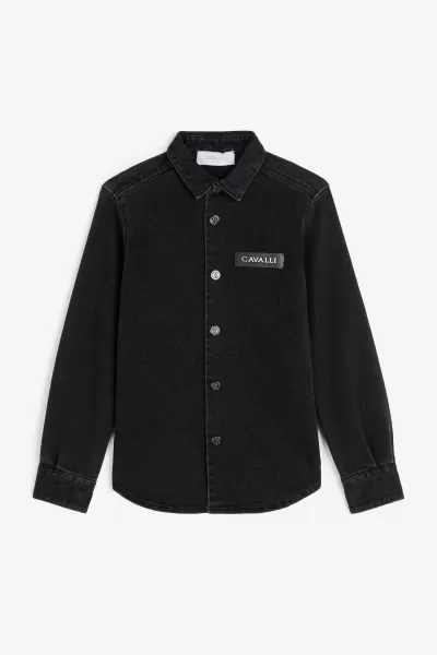 Negozio Abbigliamento Black Camicia In Denim Con Logo Bambino Roberto Cavalli